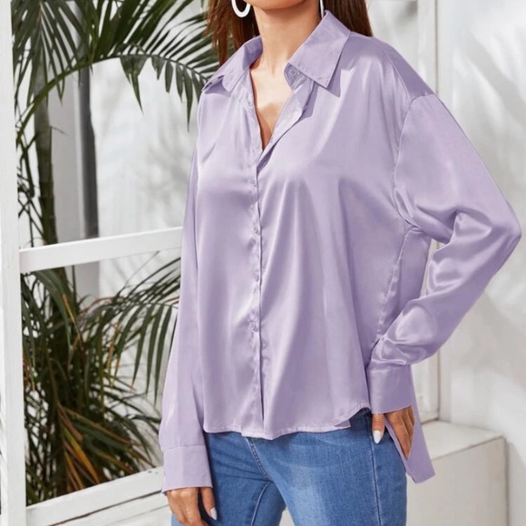 Satin Button Down Blouse - Picture 1 of 3